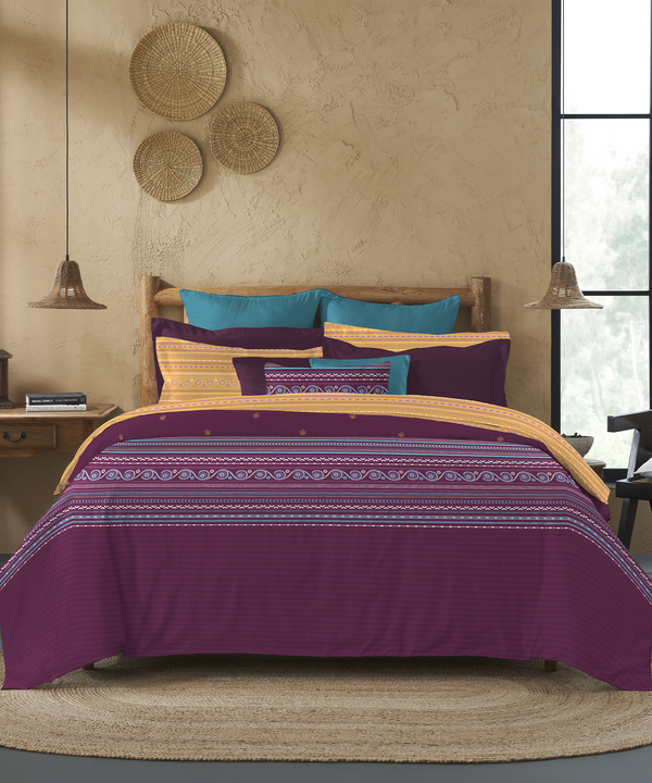 Sanskriti Bedding Set, Rogan Art Plum| 180 TC, 180 Cotton| 4 Pc Set