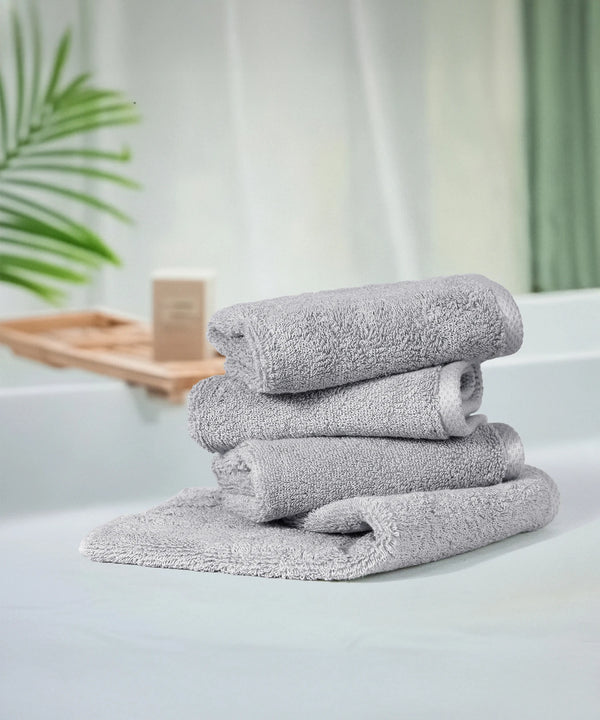 Organic Luxury 4Pc Face Towel, Grey|650 GSM Organic Cotton