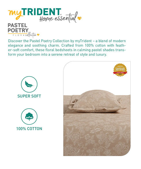 Home Essential Pastel Poetry Floral King Bedsheet, IRAJA BISCOFF|144TC Cotton| 2 Pillow Covers