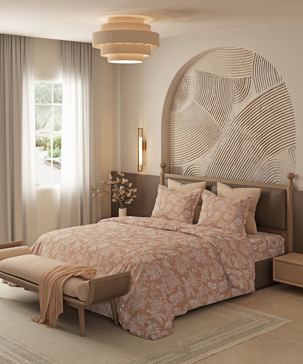 Home Essential Pastel Poetry Floral King Bedsheet,IRAJA Ginderbread|144TC Cotton| 2 Pillow Covers