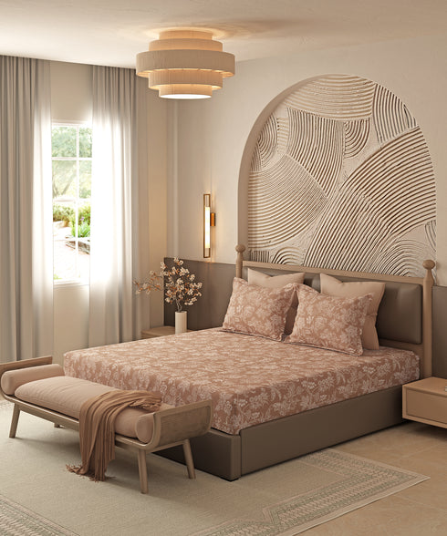 Home Essential Pastel Poetry Floral King Bedsheet,IRAJA Ginderbread|144TC Cotton| 2 Pillow Covers