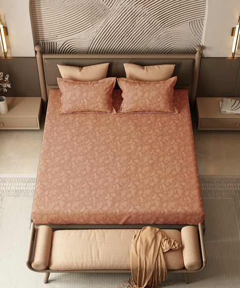 Home Essential Pastel Poetry Floral King Bedsheet, NITARA PAPAYA|144TC Cotton| 2 Pillow Covers