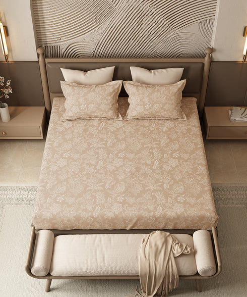 Home Essential Pastel Poetry Floral King Fitted Bedsheet,IRAJA BISCOFF|144TC Cotton| 2 Pillow Covers