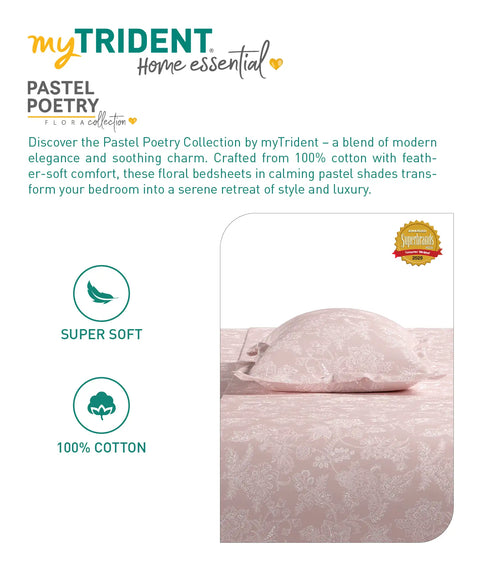 Home Essential Pastel Poetry Floral King Fitted Bedsheet,IRAJA BLUSH|144TC Cotton| 2 Pillow Covers
