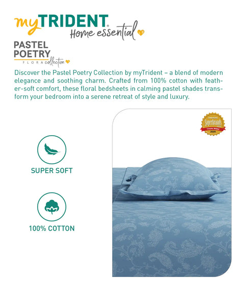 Home Essential Pastel Poetry Floral King Fitted Bedsheet, NITARA COPENHAGEN|144TC Cotton| 2 Pillow Covers