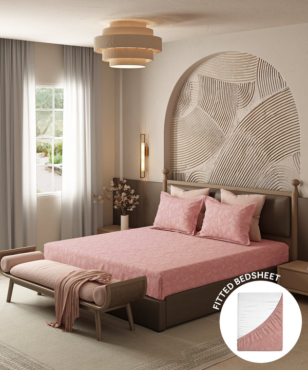 Home Essential Pastel Poetry Floral King Fitted Bedsheet, NITARA PEONY|144TC Cotton| 2 Pillow Covers