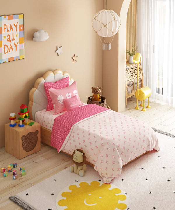 Juniors Single Bedsheet Set, Cue Coquette| 144TC Cotton| 1 Pillow Cover