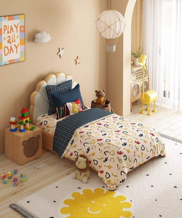 Juniors Single Bedsheet Set, Scribble Spot| 144TC Cotton| 1 Pillow Cover