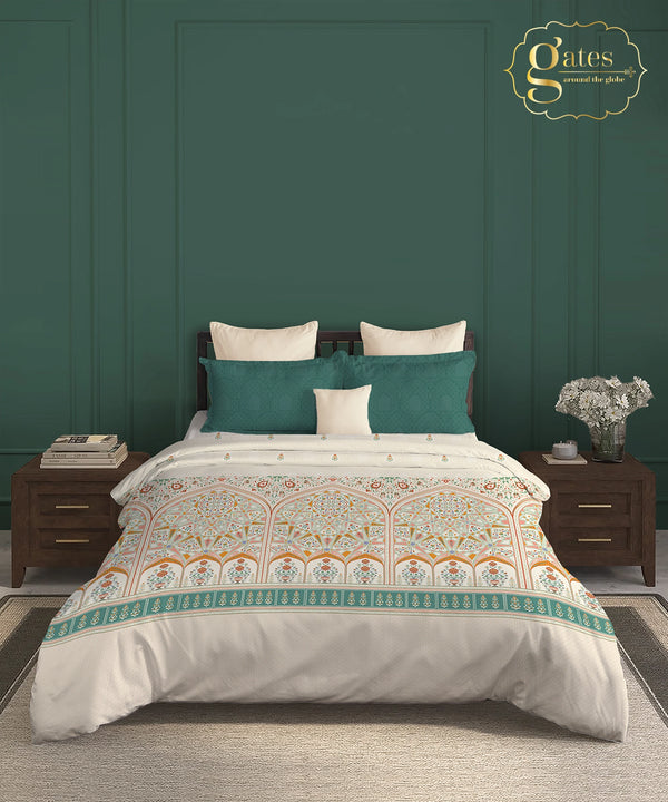 Gates Around The Globe King Bedsheet Set, Arqadia| 180 TC Cotton| 2 Pillow Covers