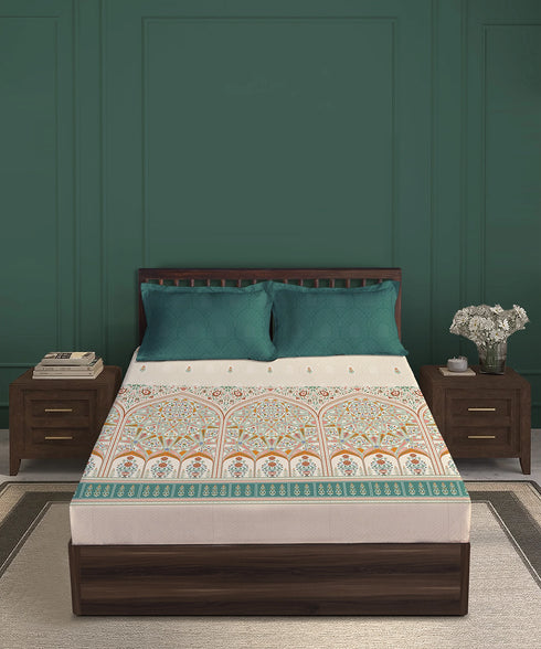 Gates Around The Globe King Bedsheet Set, Arqadia| 180 TC Cotton| 2 Pillow Covers