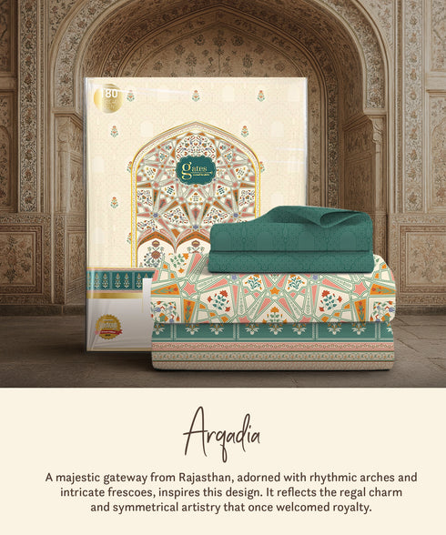 Gates Around The Globe King Bedsheet Set, Arqadia| 180 TC Cotton| 2 Pillow Covers