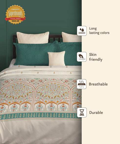 Gates Around The Globe King Bedsheet Set, Arqadia| 180 TC Cotton| 2 Pillow Covers