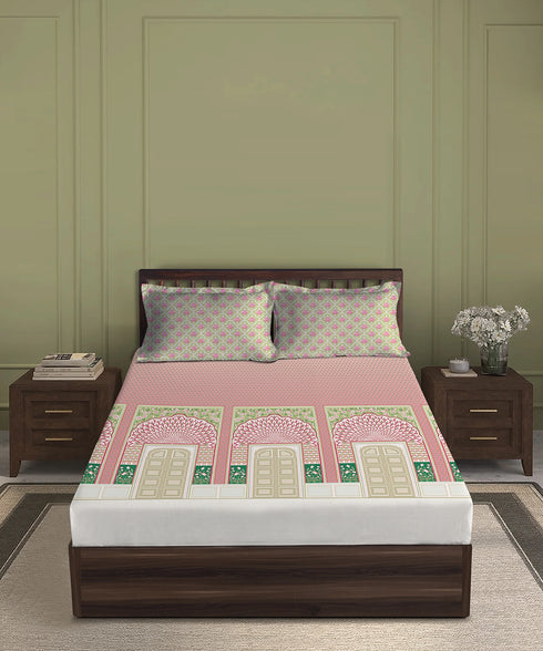 Gates Around The Globe King Bedsheet Set, Lirale| 180 TC Cotton| 2 Pillow Covers