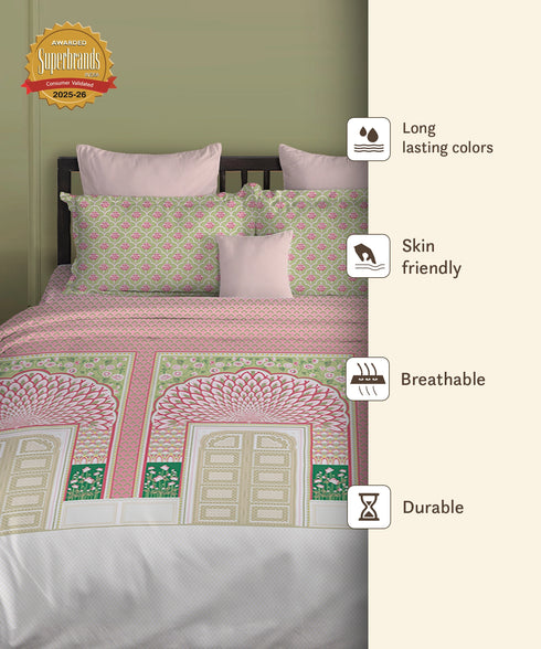 Gates Around The Globe King Bedsheet Set, Lirale| 180 TC Cotton| 2 Pillow Covers