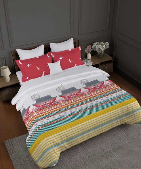 Gates Around The Globe King Bedsheet Set, Torii| 180 TC Cotton| 2 Pillow Covers