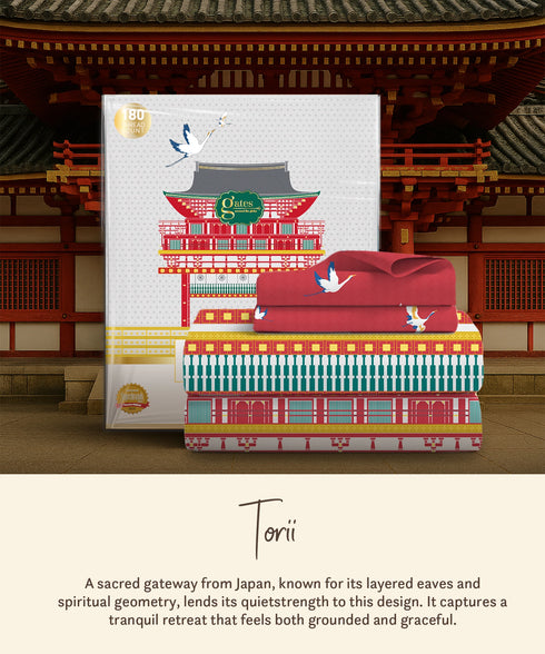 Gates Around The Globe King Bedsheet Set, Torii| 180 TC Cotton| 2 Pillow Covers