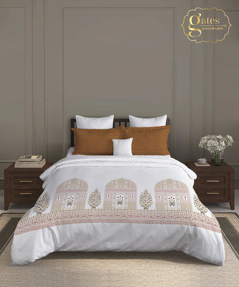 Gates Around The Globe King Bedsheet Set, Whitemyst| 180 TC Cotton| 2 Pillow Covers