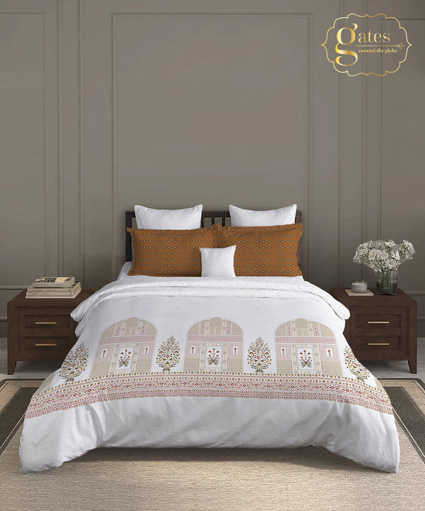 Gates Around The Globe King Bedsheet Set, Whitemyst| 180 TC Cotton| 2 Pillow Covers