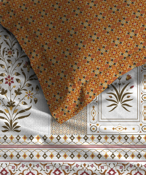 Gates Around The Globe King Bedsheet Set, Whitemyst| 180 TC Cotton| 2 Pillow Covers