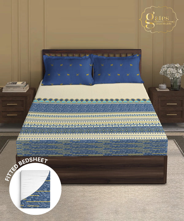 Gates Around The Globe King Fitted Bedsheet Set, Amara| 180 TC Cotton| 2 Pillow Covers