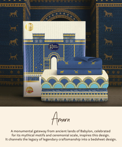 Gates Around The Globe King Fitted Bedsheet Set, Amara| 180 TC Cotton| 2 Pillow Covers