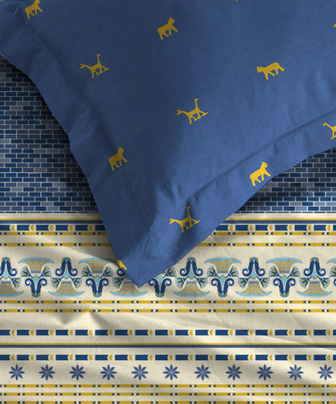 Gates Around The Globe King Fitted Bedsheet Set, Amara| 180 TC Cotton| 2 Pillow Covers