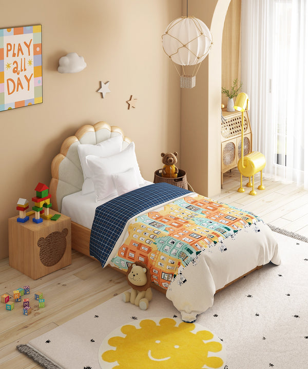 Juniors Single AC Comforter, Day doodle| 144TC Cotton