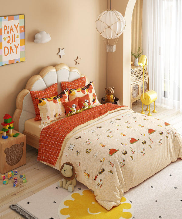 Juniors Double Bedsheet Set, Burrow Bros| 144TC Cotton|2 Pillow Covers & 2 Cushion Covers