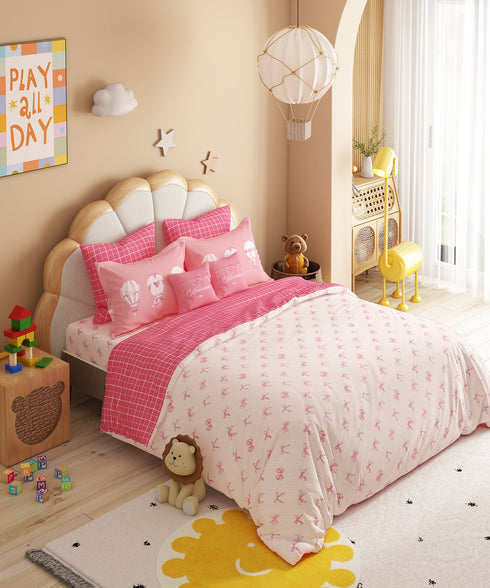 Juniors Double Bedsheet Set, Cue Coquette| 144TC Cotton|2 Pillow Covers & 2 Cushion Covers