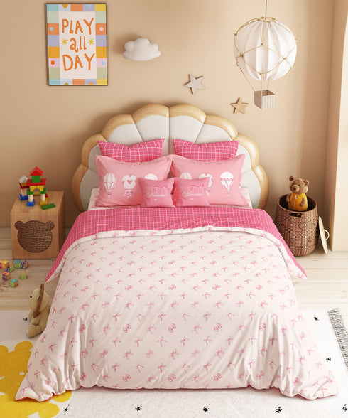 Juniors Double Bedsheet Set, Cue Coquette| 144TC Cotton|2 Pillow Covers & 2 Cushion Covers