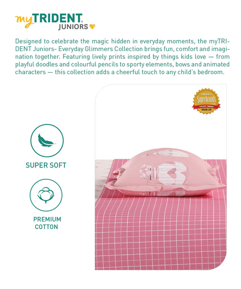 Juniors Double Bedsheet Set, Cue Coquette| 144TC Cotton|2 Pillow Covers & 2 Cushion Covers