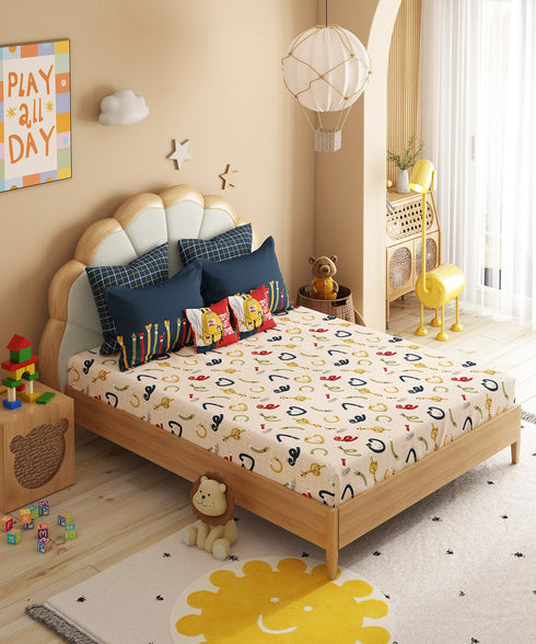 Juniors Double Bedsheet Set, Scribble Spot| 144TC Cotton|2 Pillow Covers & 2 Cushion Covers