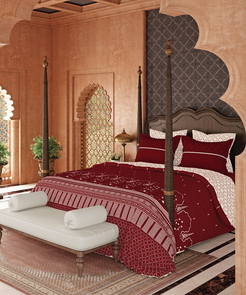 Road To Jaipur King Bedsheet Set, GULAB GHAR |210 TC Cotton |2 Pillow Covers