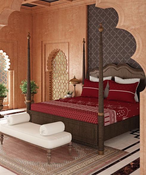 Road To Jaipur King Bedsheet Set, GULAB GHAR |210 TC Cotton |2 Pillow Covers