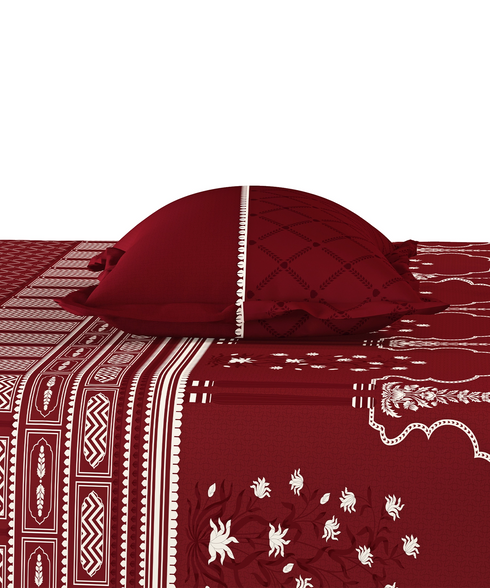 Road To Jaipur King Bedsheet Set, GULAB GHAR |210 TC Cotton |2 Pillow Covers