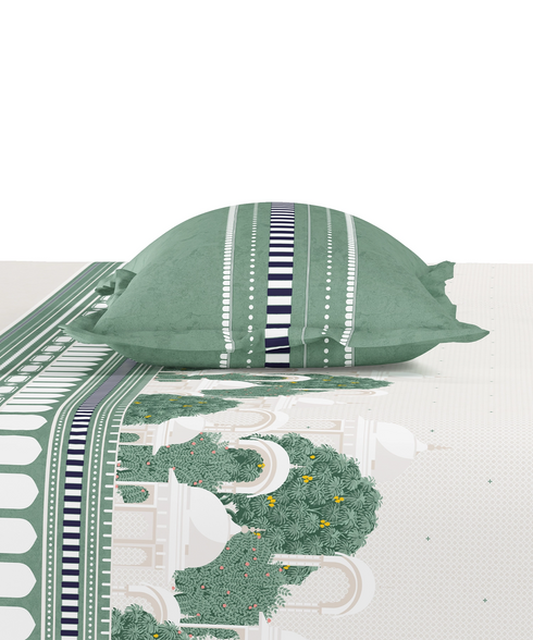 Road To Jaipur King Bedsheet Set, TORAN DWAR |210 TC Cotton |2 Pillow Covers