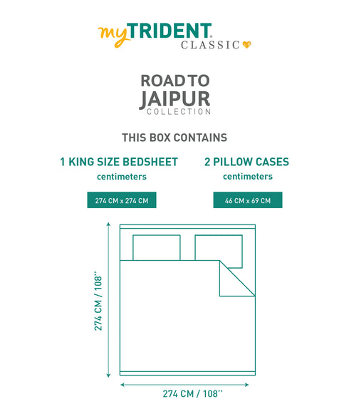 Road To Jaipur King Bedsheet Set, CHAAP RANG |210 TC Cotton |2 Pillow Covers