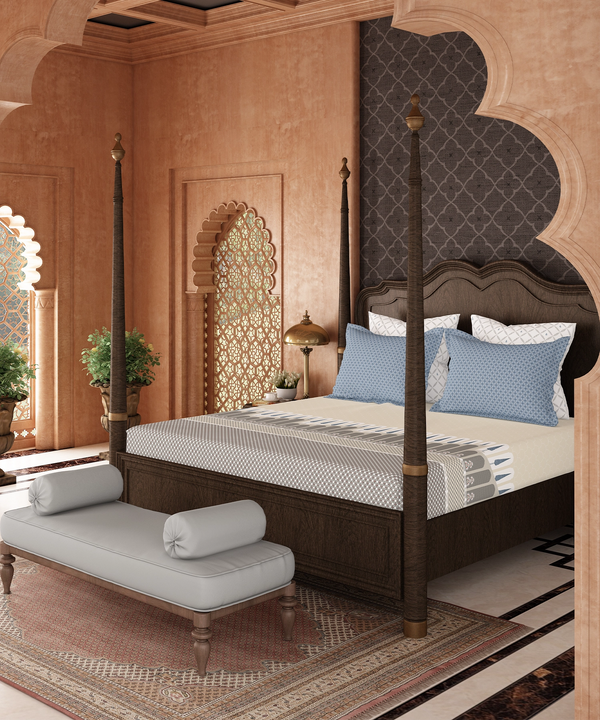 Road To Jaipur Double Duvet Set, BAGICHI VAAS |210 TC Cotton| 6 Pc Set