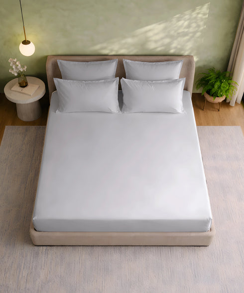 Style me Solid King Fitted Bedsheet, Grey |180 TC Cotton|2 Pillow Covers|Solid
