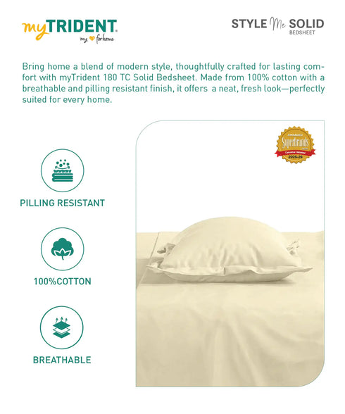 Style me Solid King Fitted Bedsheet, Duck Egg |180 TC Cotton|2 Pillow Covers|Solid