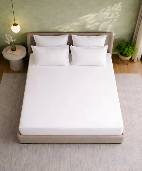 Style me Solid King Fitted Bedsheet, White |180 TC Cotton|2 Pillow Covers|Solid