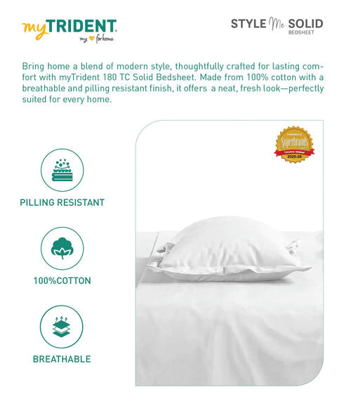 Style me Solid King Fitted Bedsheet, White |180 TC Cotton|2 Pillow Covers|Solid