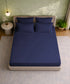 Style me Solid King Fitted Bedsheet, Navy |180 TC Cotton|2 Pillow Covers|Solid