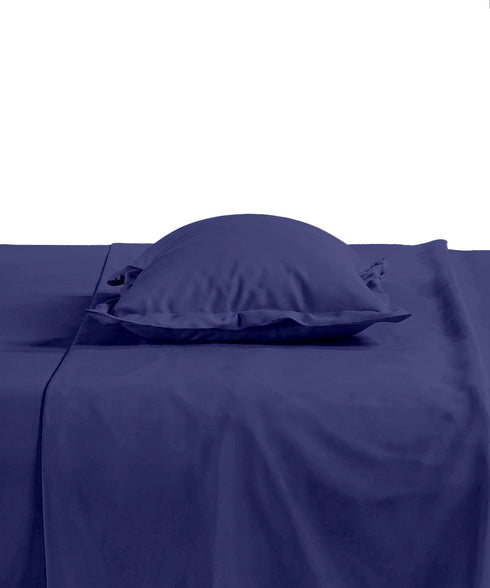 Style me Solid King Fitted Bedsheet, Navy |180 TC Cotton|2 Pillow Covers|Solid