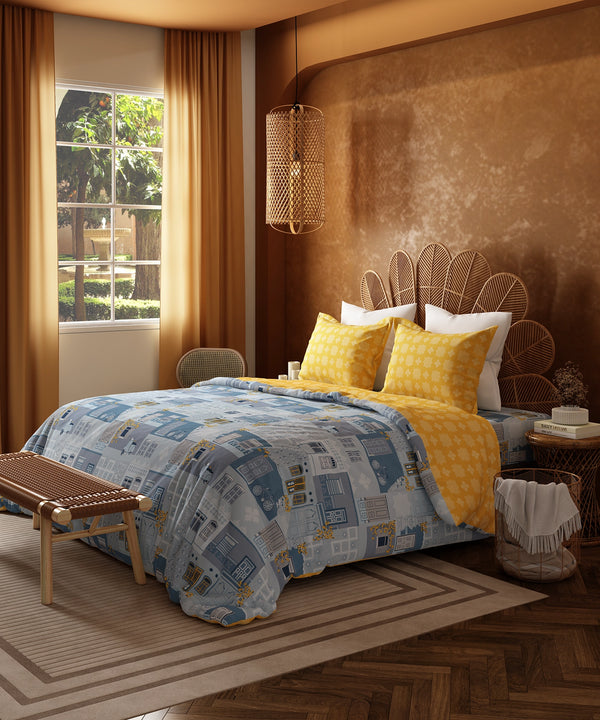 Home Essentials Namaste Bharat King Bedsheet Set, Dakshin Dwaar Blue |144 TC Cotton| 2 Pillow Covers