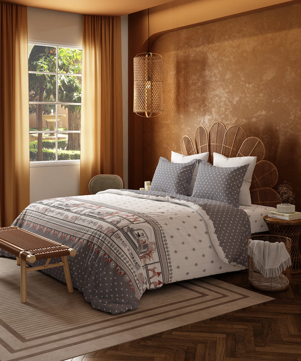 Home Essentials Namaste Bharat King Bedsheet Set, Shor Gul Grey|144 TC Cotton| 2 Pillow Covers