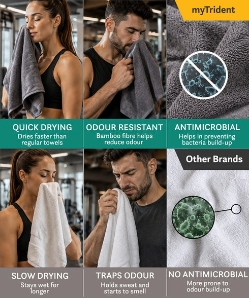 Cotton Bamboo Gym Towel, Charcoal| 450 GSM|80% Cotton 20% Bamboo
