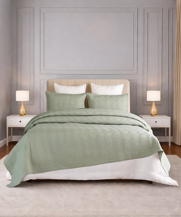 Nectarsoft Italian Retreat King Bedcover Set, Seafoam|90 GSM Cotton|3 Pc Set