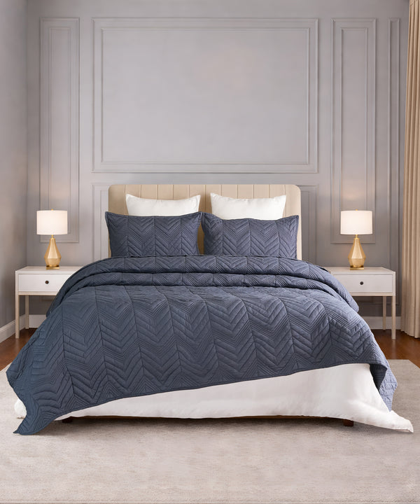 Nectarsoft Italian Retreat King Bedcover Set, Stone Blue|90 GSM Cotton|3 Pc Set