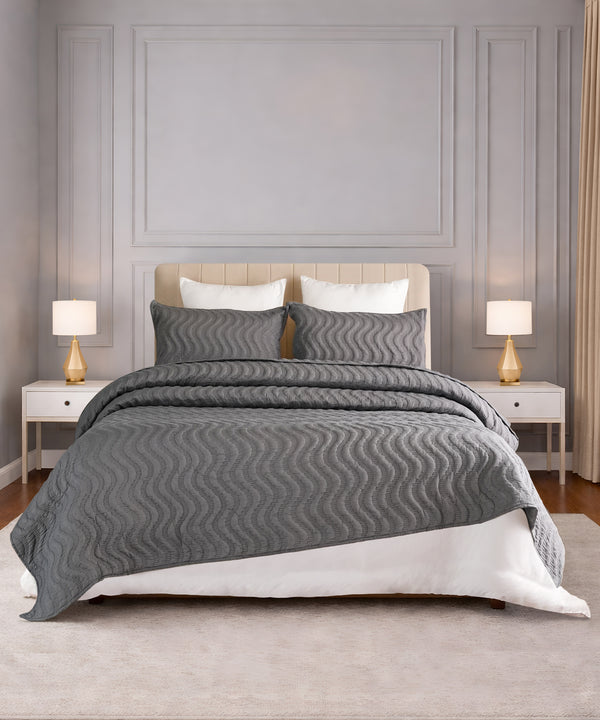 Nectarsoft Italian Retreat King Bedcover Set, Slate|90 GSM Cotton|3 Pc Set